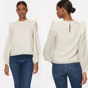 Cami NYC Georgina Blouson Flutter Long Sleeve Top Women's Ceramic Size: M NWT